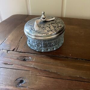 Cut Glass and Metal Trinket Container